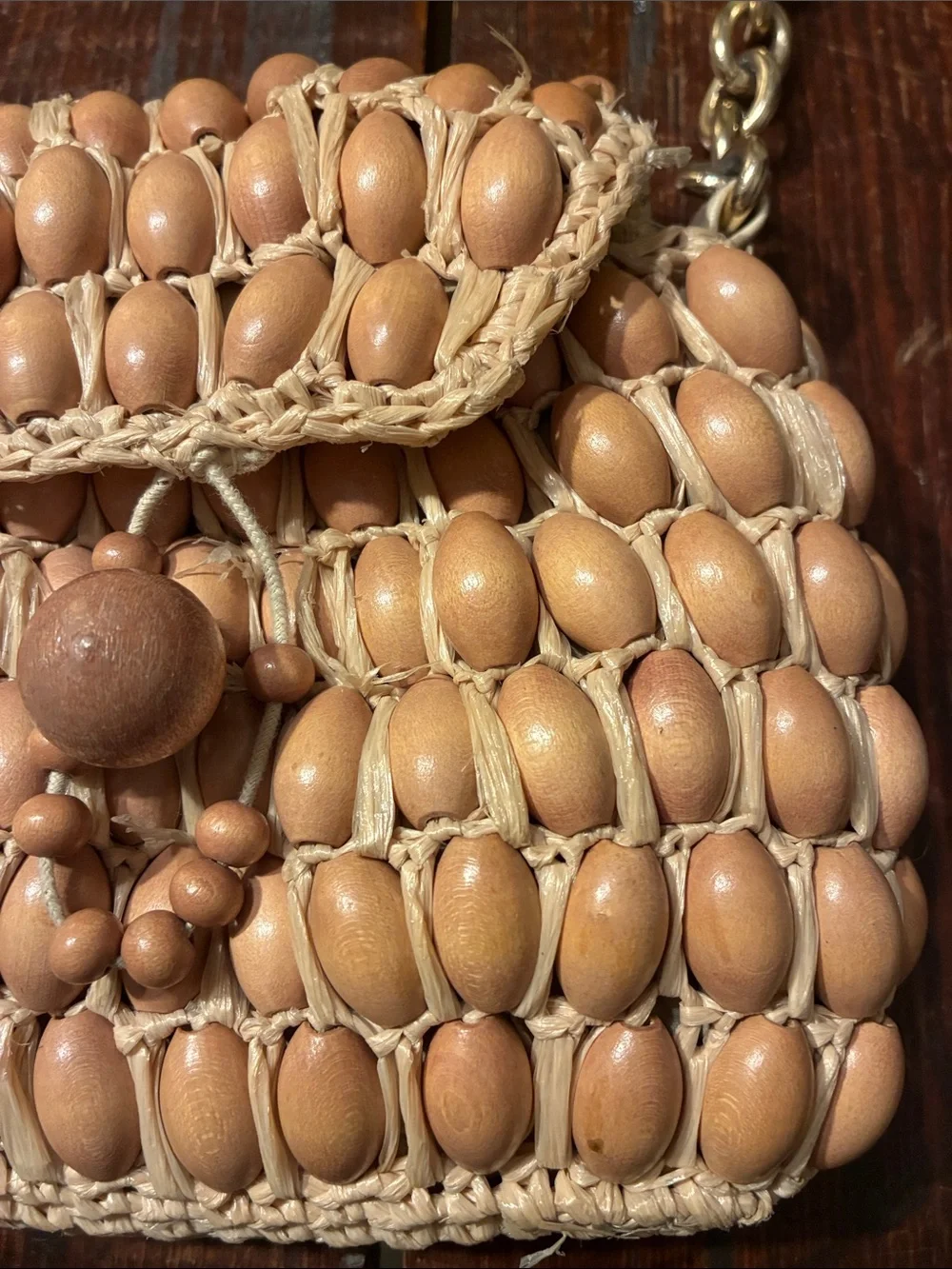 Vintage Jana straw/wood bead  shoulder bag